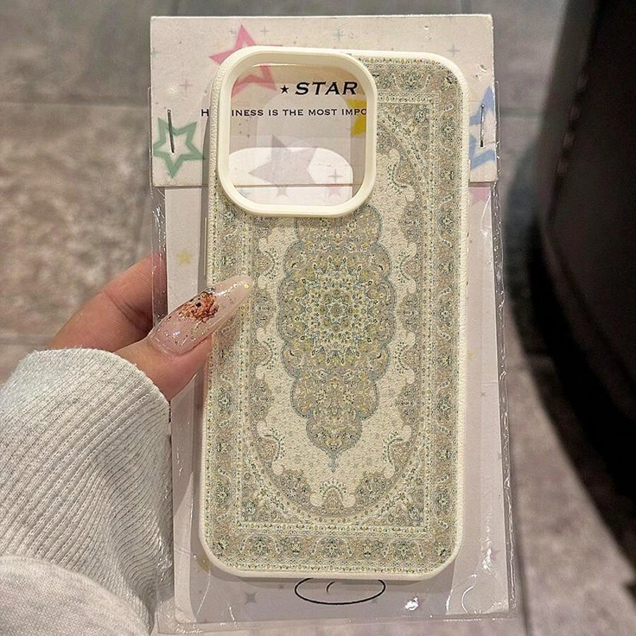 1 pieza Funda de teléfono suave de material TPU con patrón de alfombra persa vintage compatible con Apple 17 Pro Max/17/16 Pro Max/15/13/12/11, S20 FE/A15/S24/A55, Note 11/Note 12/Note 13 Pro, cobertura completa y protección suave anti-caídas - Blanco - Ver 1
