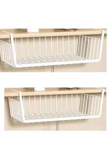 Under Cabinet Storage Basket, Hanging Metal Wire Storage Basket, Suitable For Under Cabinet, Multi-Functional Space-Saving Storage Solution, Can Be Used For Kitchen Countertop And Pantry Shelves, Also Suitable For Bathroom, Office And Laundry Room, Equipped With Easy-To-Install Hooks And Slide-Out Access, Create A Neat And Organized Storage Solution, Breathable Open Metal Wire Design - Multicolor - View 13