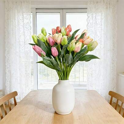 8pcs Assorted Artificial Tulip Flower Bouquet, Suitable For French Style Home, Wedding, Birthday Party Decor, Perfect For Living Room, Bedroom, Dining Table, Office Decor, Applicable For New Year, Valentine's Day, Graduation, Father's Day, Mother's Day, Spring & Summer Decor, No Maintenance Required, DIY Flower Bouquet, Fake Flowers, Home Decor