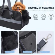 可折叠宠物旅行包兼车载增高座椅，适用于小型犬猫，透气网眼顶盖，柔软内衬，带储物袋，多功能便携式宠物旅行包 - 彩色 - 查看 4