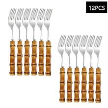 4/5/6/8/12件套竹结不锈钢勺叉套装，适用于家庭、聚会、酒店、派对餐具套装 - 銀色 - 查看 15