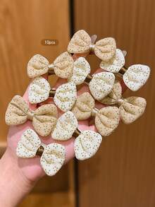 10pcs Light Brown Bow Hair Clips, Sweet Style Hair Accessories Suitable For Daily Use - Multicolor - View 4
