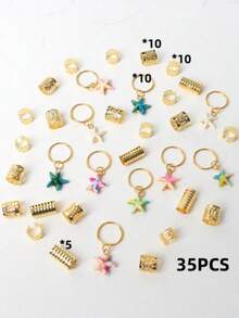 35个波西米亚风编织发圈，时尚个性海洋系列金属发饰 - 金色 - 查看 2