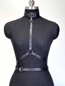 Gothic Handmade PU Leather Harness Belts Fashion Faux Leather Cage Vest Chest Sculpting Body Strap Waist Belt Cincher Harajuku - Black - View 5