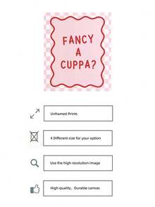 1件無框時尚「A Cuppa Tea?」粉色溫馨廚房牆面藝術，英式茶飲金句，時尚咖啡愛好者海報，復古排版印刷，復古趣味牆面藝術，復古時尚客廳海報 - 粉紅色字體 - 查看 7