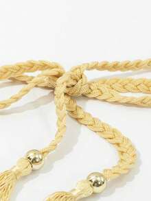 1pc Handmade Woven Extra Long Black Waist Rope - Beige - View 5