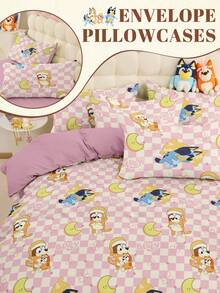 Bluey 2/3件套卡通被套套装，儿童床上用品系列，舒适透气被套，防起球柔软面料，可爱卡通风格床上用品，适合所有床尺寸，四季皆宜，易于清洗，卧室和宿舍装饰，时尚家纺 - 彩色 - 查看 4