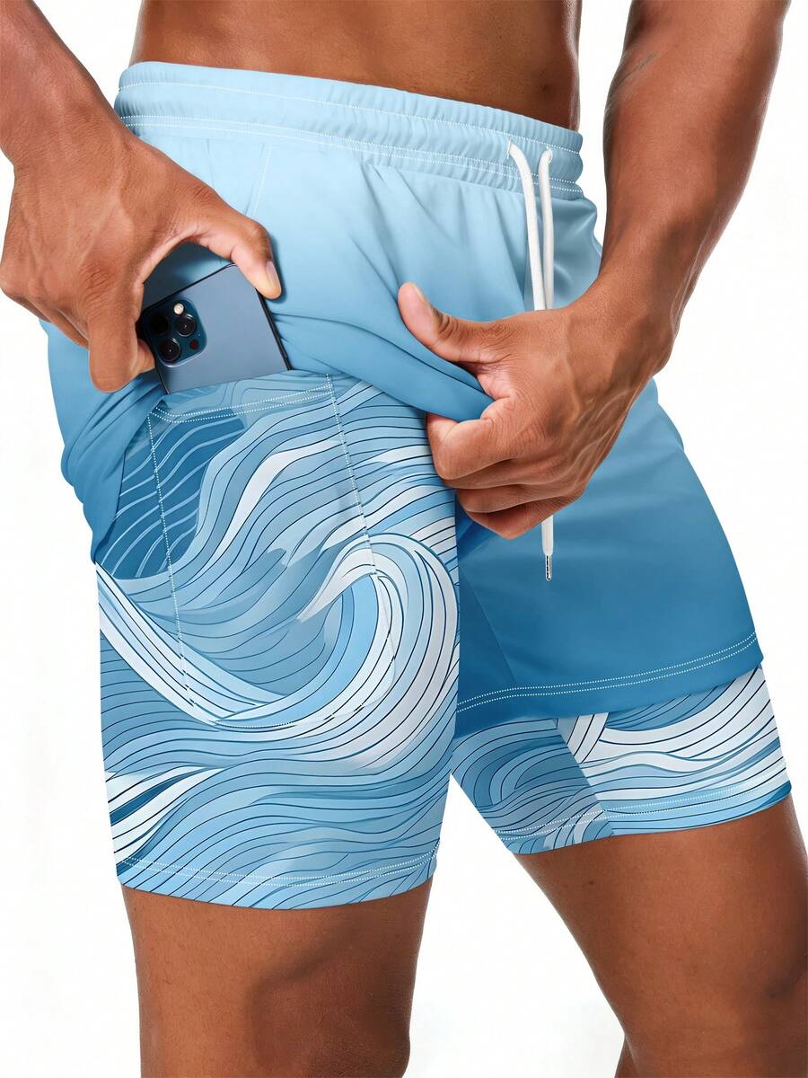 Áo sơ mi nam mùa hè in họa tiết sóng ombre, lót trong hai lớp, in hai lớp. - Nhiều màu - Xem 1