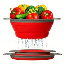 1 Set Round Kitchen Colander Basket, Comes With Foldable Funnel, Plastic Handle, Silicone Material, Suitable For Kitchen. Great For Draining Pasta, Vegetables And Fruits, Multi-Function Fruit & Vegetable Strainer (Green, Red, Blue) - Multicolor - View 9