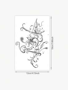 Washable, Waterproof, Sweatproof, Non-Reflective Temporary Tattoo Sticker, 1 Sheet, Y2K Back, Sexy Ink-Wash Butterfly, Lily, Vine, Vibrant Tattoo, Fashionable And Cool, Suitable For People, Daily Use, Lasts 3-5 Days.,Spine Tattoo,Sketch Style - Black - View 2