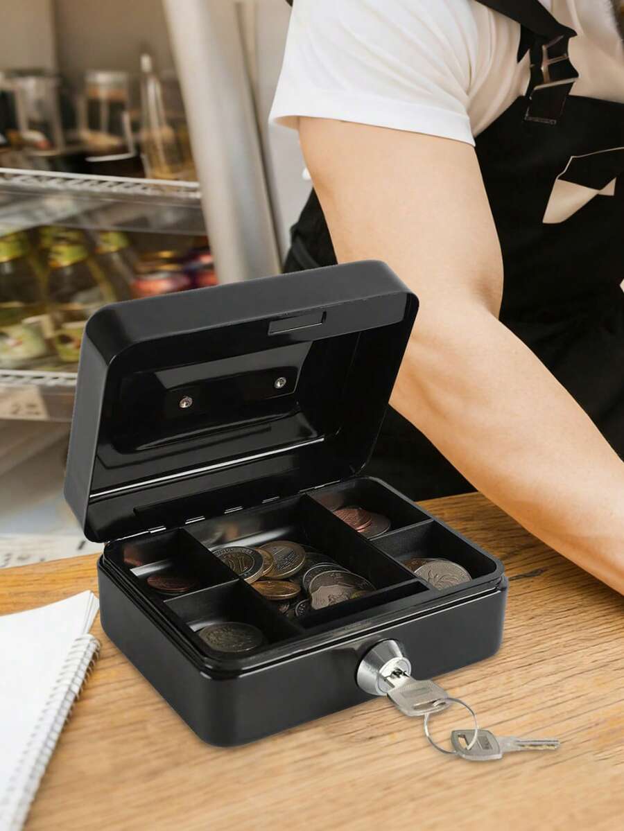 Pequeña Caja De Efectivo Con Cerradura Y Ranura Alcancía De Monedas - Negro 1 pieza - Ver 1