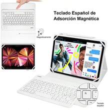 memumi Funda Teclado de Español Ñ Bluetooth para Tableta de 7-11" para iPad Pro 11 2024 M4/iPad Air 11 2026 M4 M3 M2 Tablets Keyboard Funda con Inalámbrico Teclado Bluetooth Magnético - 711 pulgadas TabletBlanco - Ver 2