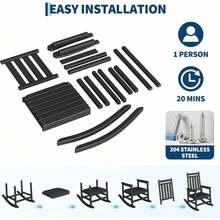 Fauteuil Bercant de HDPE alta resistencia para exterior Silla basculante ergonómica con respaldo alto ideal para patio y terraza - Negro - Ver 5