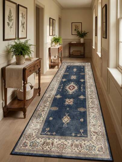 1pc Vintage Persian Style - Bohemian Classical Floral Pattern Rug/Carpet/Area Rug/Bath Mat/Door Mat/Runner, Suitable For Bathroom, Kitchen, Entryway, Hallway, Bedside, Living Room, Bedroom, Soft & Washable All Season