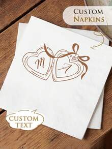 15–500pcs Monogram Custom Wedding Napkins, 3-Ply Personalized Party Napkins, Clear Printing, Perfect Party Decoration For Wedding, Anniversary Party, Bridal Shower, Engagement Party, Ideals Disposable Napkins For Couple, Lover, Family, Customized Cocktail Napkins - White - View 1