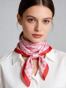 1pc 65*65cm Square Scarf, Women's Satin Silk Imitation Geometric Circle Print, Versatile Neckerchief Headband Shawl - Multicolor - View 3