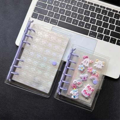 A6/A7 单扣透明笔记本，紫色夹子贴纸笔记本，贴纸笔记本，照片卡片收纳册，双扣软皮透明笔记本封套，手工DIY日记本，相册，贴纸，笔记本，计划本，学生文具，办公用品