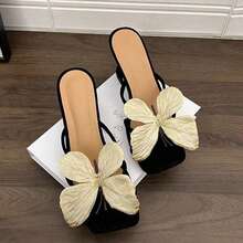 Women's High Heel Sandals, 2026 Spring/Summer New Arrival, Faux Butterfly Flower 3D Design, Fashionable Open Toe High Heel Slide Sandals, Elegant & Versatile - Black - View 7