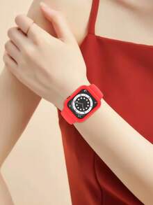 二合一运动硅胶表带和表壳，兼容 40mm、41mm、42mm、44mm、45mm、46mm 和 49mm 尺寸。柔软舒适的铆钉硅胶表带和灵活的开放式保护壳，兼容 Ultra/11/10/9/8/7/6/5/4/SE 型号。男女通用智能手表表带和表壳套装 - 矽膠錶帶+錶殼-紅色 - 查看 10