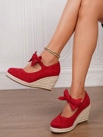 Women's Espadrilles Faux Leather Wedge Sandals, Summer Vacation Slip-On Square Toe 3.15in Heel Ankle Strap Woven Straw Sole Hollow Out Shoes, Size 34-43