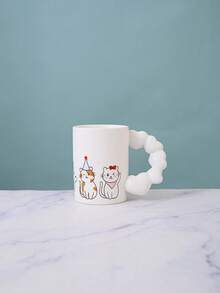 1个创意可爱猫咪拉花咖啡杯，个性化心形手柄办公陶瓷杯，复古家居水杯，浪漫情侣杯，早餐杯，情侣漱口杯，酒店前台水杯，毕业派对杯，礼品 - 彩色 - 查看 3