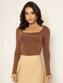 Kit 3 Square Neck Blouse Winter Comfortable Long Sleeve - 白色/棕色/裸色 - 查看 6