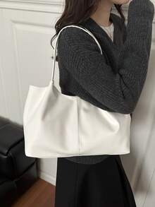 New Soft Leather Large Capacity Tote Bag, Unique Design For Work Commute, Hand/Shoulder Carry,Business Professional Women - White - View 5