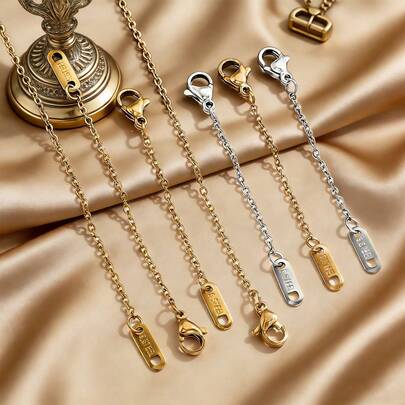 5件套不锈钢时尚延长链，带吊牌和龙虾扣，适合DIY珠宝配饰制作，包括项链和手链。