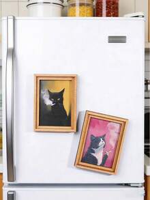 1pc Wooden Photo Frame Fridge Magnet - Vintage Oval Refrigerator Decor Magnet, Home Decor! - Multicolor - View 8