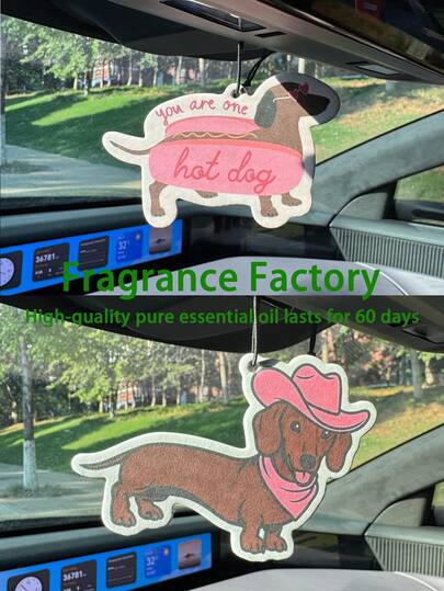 Patrón lindo de Dachshund (SALCHICHA), Patrón de Dachshund, Club de Pony Rosa, Diseño de estilo vaquero, Ambientador de coche con aroma dulce, Eliminador de olores, Fragancia de larga duración, Incluye colgante aromático, Decoración del espejo retrovisor del coche, Clip de ventilación, Fragancia para armario, baño, sala de estar, dormitorio, Fragancia para el hogar, Regalo para amigos, Fragancia de lujo de 5 estrellas de hotel, Calavera de dibujos animados (Grita por mí) Fragancia de lujo