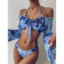 2026 European And American Tie-Dye Women's Two-Piece Swimsuit, Sexy Long-Sleeved Three-Piece Leopard Print Bikini - Hồng - Xem 6