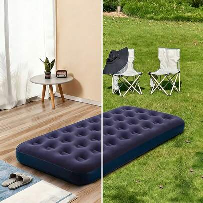 1 pieza Colchón inflable de aire para exteriores, Almohadilla inflable para camping, Cojín inflable de terciopelo, Alfombra gruesa de PVC, Cama inflable para interiores, Esterilla para pesca, Colchón de camping ligero, Fácil de transportar (Bomba no incluida)