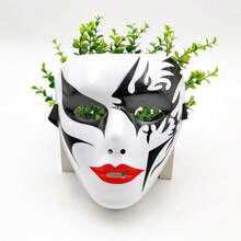 Mặt nạ hóa trang Halloween, mặt nạ che kín mặt vẽ tay màu trắng, mặt nạ nhảy đường phố dành cho người lớn, mặt nạ chú hề tử thần màu đen vàng. - Xem 9