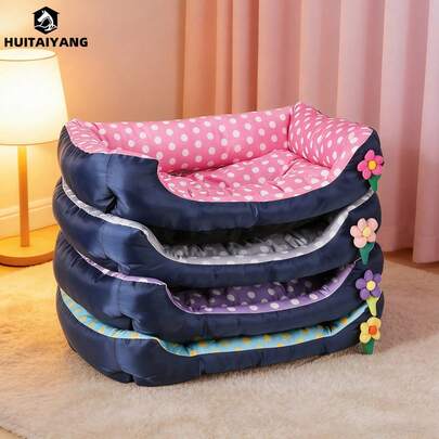  Giường ngủ cho thú cưng HUITAIYANG 4 mùa, giường cho chó, giường hình chữ nhật mềm mại và thoáng khí với họa tiết hoa 3D, giường kiểu chấm bi, phù hợp cho chó và mèo cỡ vừa và nhỏ.
