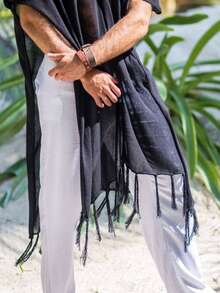 Summer, New Style, Tassel Edge, Vacation, Versatile, Casual, Seaside, Handsome, Men's Hoodie, Men's Windbreaker. Wear It To The Party, And You Will Be The Most Handsome Man In The Room! - Black - View 1