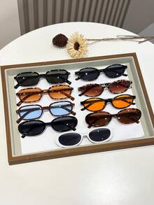 9副铜色柔和色调全框个性化精致百搭时尚女式眼镜，适合度假、购物、派对、约会及各种脸型 - 9pcs 紋茶藍 - 查看 1