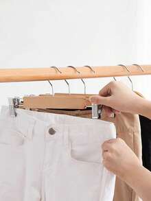 1/3/5个装木制裤架带夹子，晾衣架，360°旋转挂钩，强力夹子，适用于悬挂裤子、裙子、牛仔裤 - 查看 5