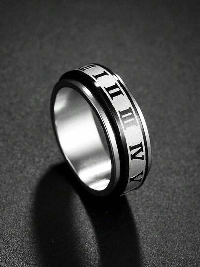1pc Men's Stainless Steel Roman Numeral Rotating Ring