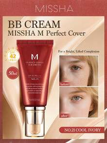Missha Full Cover BB Cream, Anti-Aging SPF42 - MISSHA M Perfect Cover, 50ml - Long-Lasting Full Coverage, Moisturizing, Perfect Skin Makeup, CC Cream, Whitening Moisturizer, Essential For Holidays, Rose Girl Charm, Christmas Gift For Her, Fashion Makeup Brand For Back To School, Bridal, Summer, Valentine's Day, Vacation - NO.21 - View 10