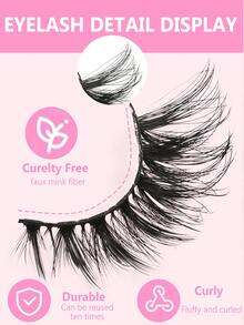 7对自然猫眼3D仿貂毛假睫毛，纤长轻盈，柔软蓬松，浓密纤长，质地柔软，尾部微微上扬，拉长眼型。 - 黑色 - 查看 4