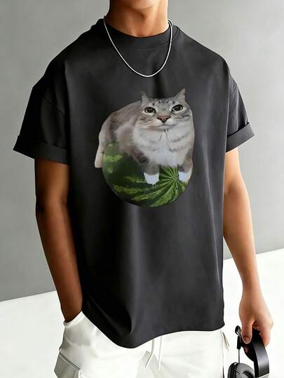 1pc Tween Boy Printed Short Sleeve T-Shirt, Student Youth Clothing, Summer Gift For Kids