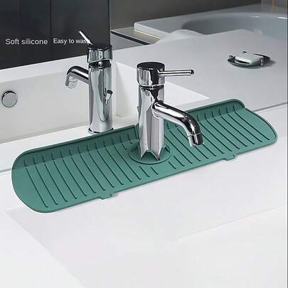1pc All-In-One Faucet Splash Guard 3-In-1, Non-Slip, Quick-Drain, Multi-Functional Design, Universal Fit For Kitchen & Bathroom, Tray Texture, Easy-Clean Minimalist Style, Streamlined Sink Protection Solution, Modern Housework Efficiency Tool
