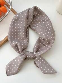 1pc Fashionable Casual Polka Dot & Herringbone Print Linen-Like Square Scarf/Headwrap, Faux Velvet Fabric, Versatile For Daily Wear And Travel - Brown Polka Dots - View 11