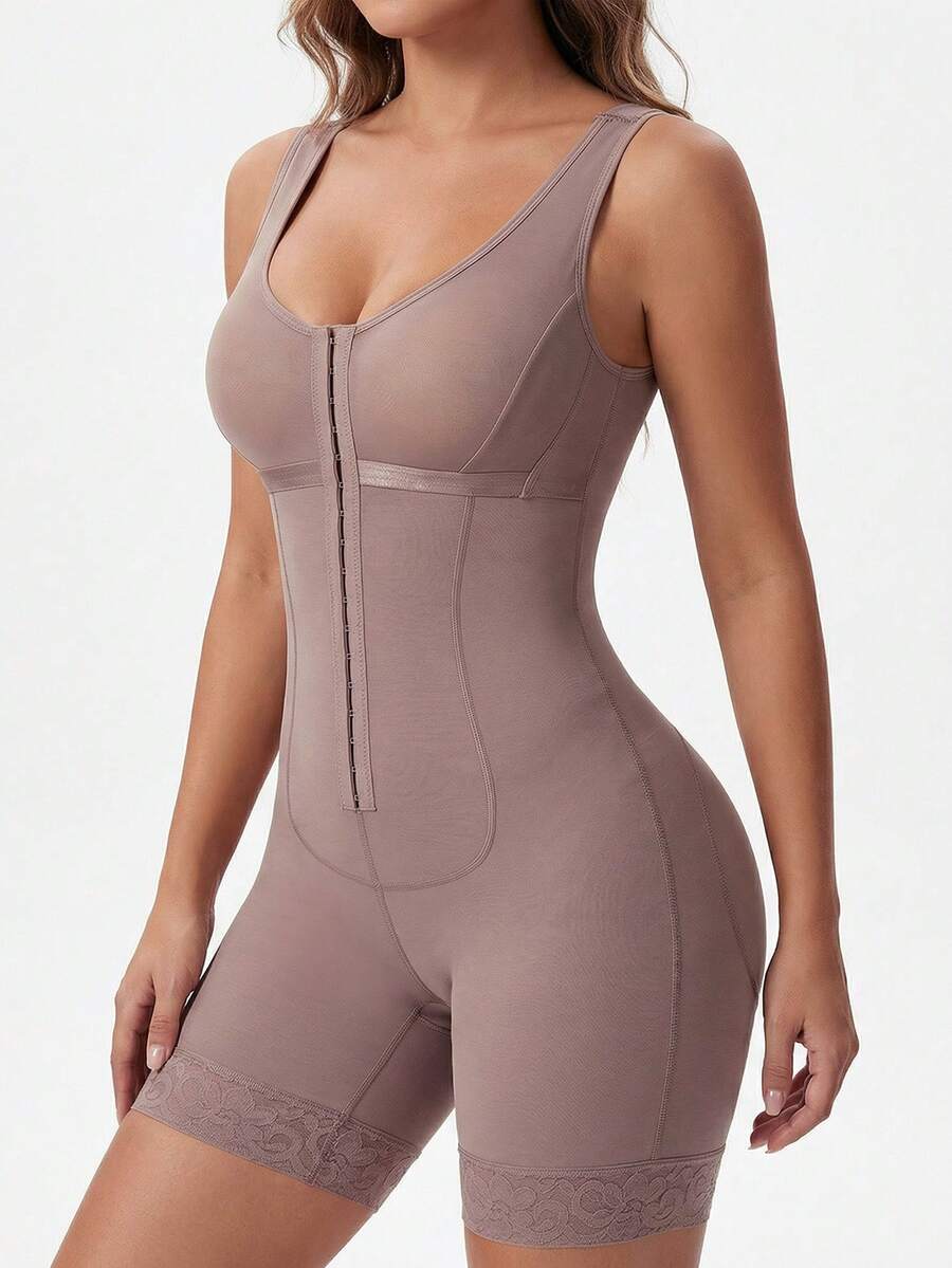 Bộ jumpsuit cổ chữ V màu nude mới của Luna Muse dành cho nữ, kiểu dáng ôm sát, cạp cao, thiết kế liền mạch viền ren, phù hợp cho đi làm, mặc thường ngày, tập thể dục, hẹn hò, dự tiệc, dự đám cưới, và là trang phục định hình cần thiết sau sinh. - Bụi tím - Xem 1