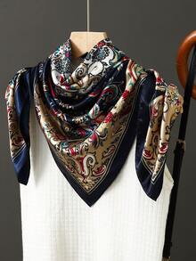 1条90厘米女士奢华印花围巾，时尚休闲涤纶领巾，百搭季节性配饰 - 紅色 - 查看 22