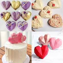 Juego de moldes de chocolate con forma de corazón para la temporada de bodas, incluye molde de caramelo cilíndrico, molde con forma de corazón, molde de bomba de chocolate, bandeja de molde de pastel mousse en forma de diamante - Multicolor - Ver 7