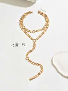 1pc Minimalist Elegant Multi-Layer Y-Shaped Tassel Chain Long Necklace, Suitable For Daily Outfit, Fashionable & - Golden - View 5