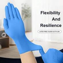2/20/50/100只装，蓝色丁腈手套，不含乳胶，不含粉末，高弹性，适用于食品加工、厨房、清洁、餐饮服务、宠物洗澡、美容院等，一次性手套[无包装盒] - 藍色 - 查看 7