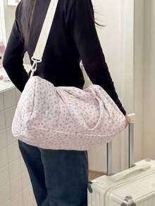 Bolsa de Viagem Acolchoada com Estampa Floral, Grande Capacidade, Bolsa de Mão, Bolsa de Mãe, Alça de Ombro Destacável, Bolsa de Bagagem Lavável, Suprimentos para Quarto e Dormitório - Multicolorido - Visão 6