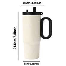 1个冰霸杯，大容量不锈钢恒温水瓶，便携式，26个字母A-Z图案，带吸管手柄 - 白色 - 查看 3